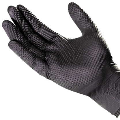 Black Textured Nitrile Gloves, 8Mil Full grip Heavy Duty