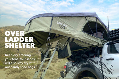 Lucas Creek Roof Top Tent on beach showing over ladder shelter design