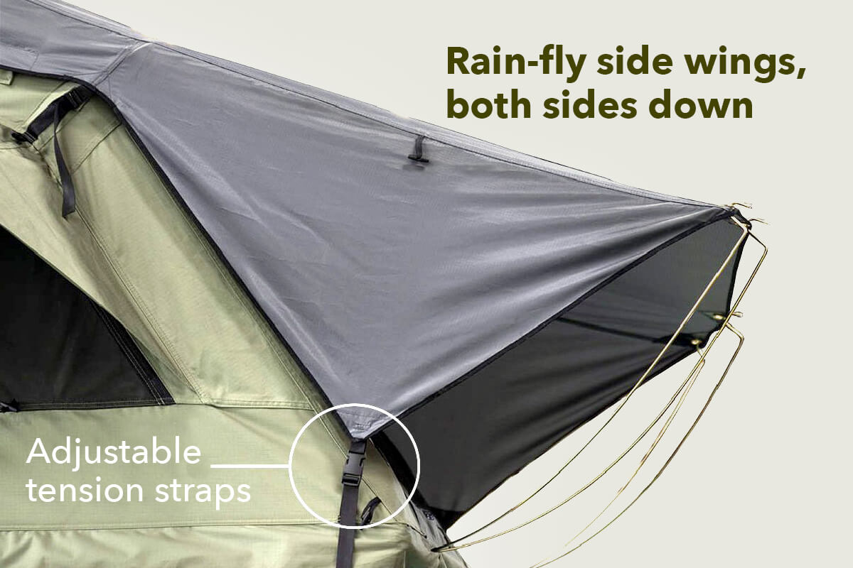 Lucas Creek Roof Top Tent rain-fly wings both sides down